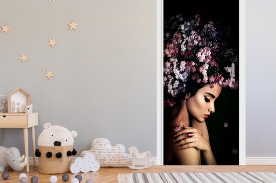 Sticker pour porte Blossom - Femme - Rose - Fleurs - Luxe - 90x235 cm - Affiche de porte