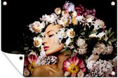 Tuindecoratie Vrouwen - Bloemen - Rozen - Portret - 60x40 cm - Tuinposter - Tuindoek - Buitenposter