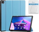 Tablet Hoes & Screenprotector geschikt voor Lenovo Tab M10 Plus (3e gen) tablet hoes en screenprotector - 2 in 1 cover - 10.6 inch - Tri-Fold Book Case - Licht Blauw