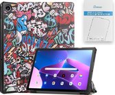 Tablet Hoes & Screenprotector geschikt voor Lenovo Tab M10 Plus (3e gen) tablet hoes en screenprotector - 2 in 1 cover - 10.6 inch - Tri-Fold Book Case - Graffiti