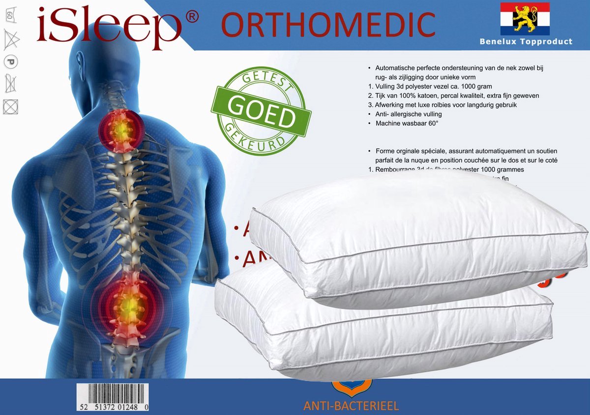 OrthoMedic Box Hoofdkussen Set (2 Stuks) - 50x60x10 cm - Wit - iSleep