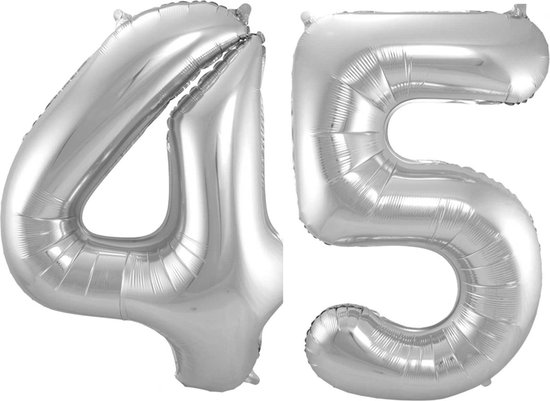 Ballon Cijfer 45 Jaar Zilver Helium Ballonnen Verjaardag Versiering Cijfer Ballon Feest Versiering Met Rietje - 86Cm