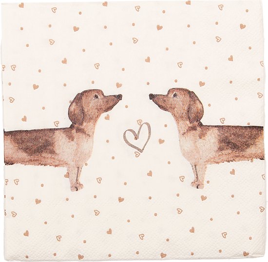 Clayre & Eef Serviettes Papier set de 20 33x33 cm (20) Beige Marron Papier Teckels Serviettes en papier