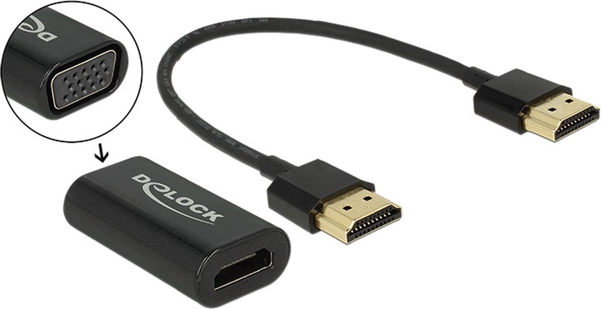 Premium HDMI naar VGA adapter met losse kabel / zwart - 0,15 meter