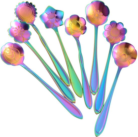 Seeshine Regenboog Dessertlepels Set Van 6 - 16,5 Cm Roestvrij Staal Glanzende Theelepels Met Kleuraccent