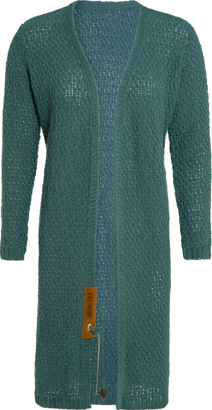Knit Factory Luna Lang Gebreid Vest Laurel - Gebreide dames cardigan - Lang vest tot over de knie - Groen damesvest gemaakt uit 30% wol en 70% acryl - 40/42