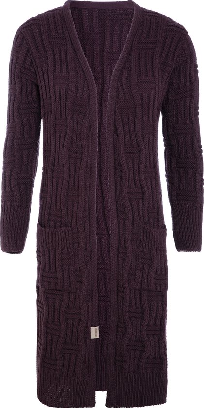 Knit Factory Bobby Long Knitted Cardigan Femme - Aubergine - 40/42 - Avec poches latérales