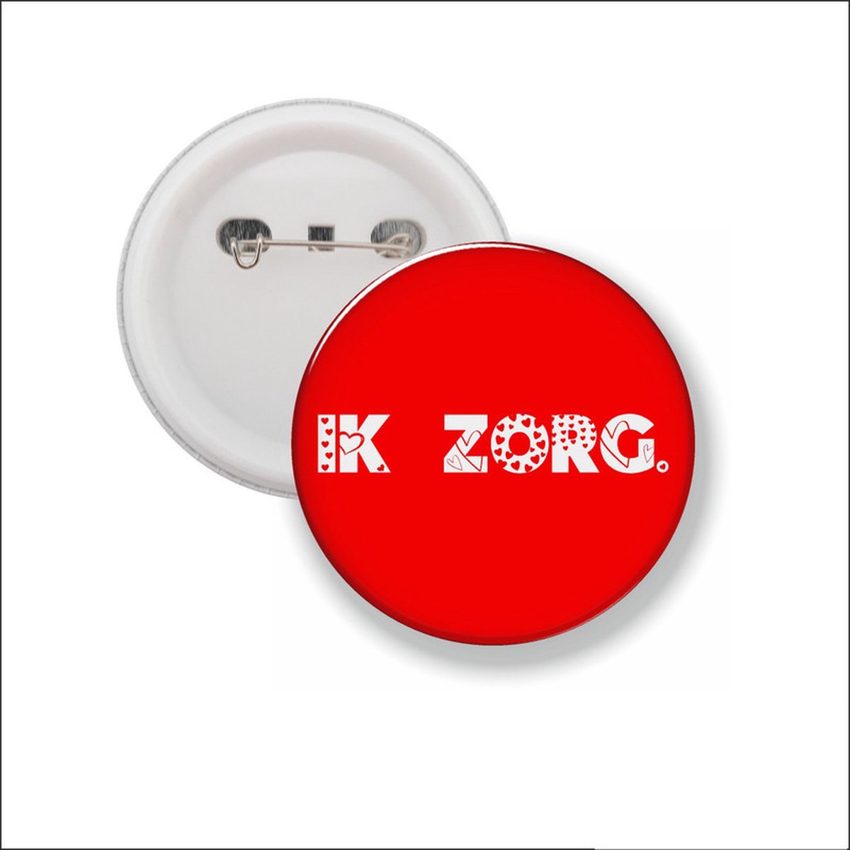 Button Met Speld 58 MM - Ik Zorg - Rood