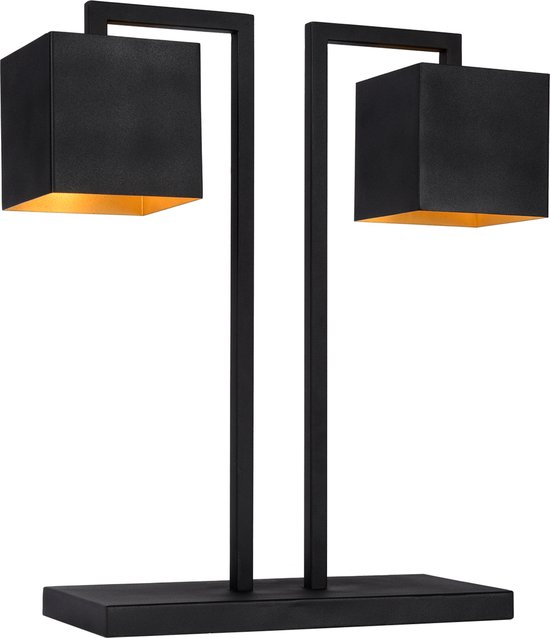 Atmooz - Tafellamp Maestro - Slaapkamer / Woonkamer - Industrieel - Zwarte Buitenkant - Gouden Binnenkant - Hoogte 49cm - Metaal