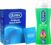 Bol.com Durex - 20 stuks Condooms - Extra Safe - 200 ml Glijmiddel - Play Massage 2/1 Aloe - Voordeelverpakking aanbieding