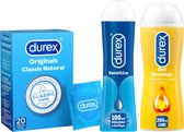 Durex - 300ml Glijmiddel - Play Massage 2/1 Sensitive 200ml - Sensitive Gel 100ml - 20 stuks Condooms - Classic Natural - Voordeelverpakking