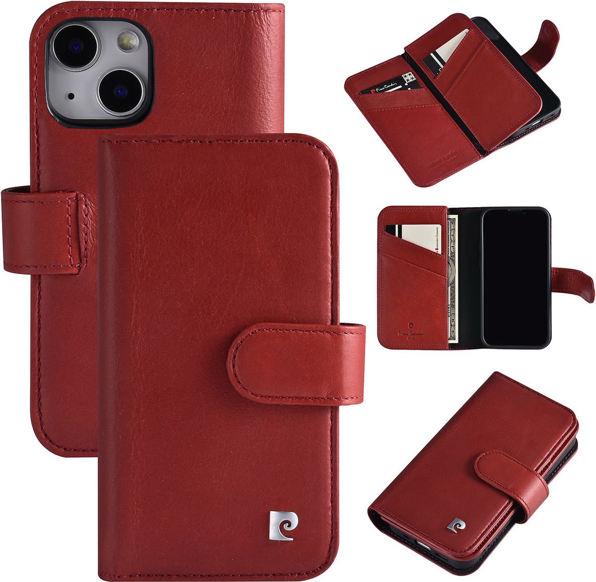 Pierre Cardin iPhone 13 Mini Book Case Telefoonhoesje - Rood Leer - Bescherming en Stijl