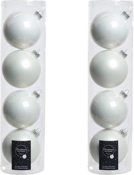 8x Boules de Noël en verre blanc d'hiver 10 cm - Mat / mat - Décorations pour sapin de Noël blanc d'hiver