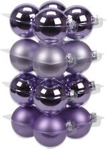 32x Paars tinten glazen kerstballen 8 cm - mat/glans - Kerstboomversiering paars tinten
