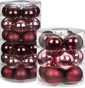 42x Berry Kiss mix roze/rode glazen kerstballen glans en mat - Kerstversiering/kerstdecoratie - Kerstboomversiering kerstbal