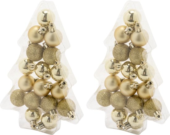 34x stuks kleine kunststof kerstballen goud 3 cm mat/glans/glitter - Onbreekbare plastic kerstballen - Kerstversiering