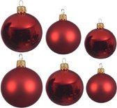 Compleet glazen kerstballen pakket kerstrood glans/mat 16x stuks - 6x 6 cm - 6x 8 cm - 4x 10 cm