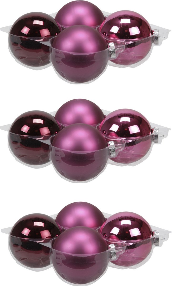 12x stuks kerstversiering kerstballen cherry roze (heather) van glas - 10 cm - mat/glans - Kerstboomversiering