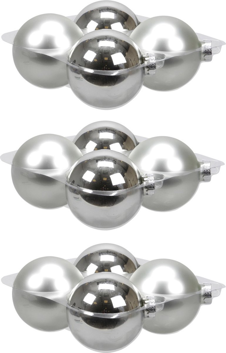 12x stuks kerstversiering kerstballen zilver van glas - 10 cm - mat/glans - Kerstboomversiering