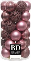 37x stuks kunststof kerstballen oudroze 6 cm inclusief kerstbalhaakjes - Kerstversiering - onbreekbare kerstballen