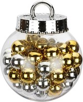 100x Mix zilveren en gouden kunststof kerstballen 3 cm glans - Kerstboomversiering zilver/goud tinten