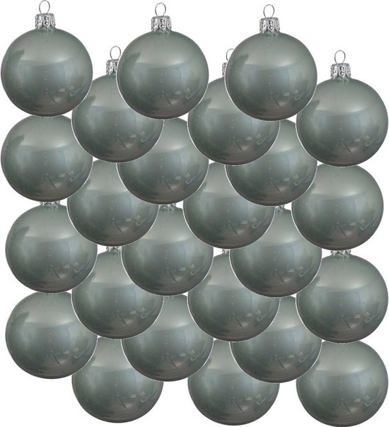 24x Mintgroene glazen kerstballen 8 cm Glans/glanzende