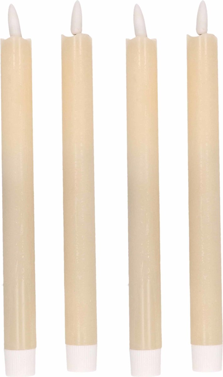 Magic Flame Dinerkaarsen - LED - 4x stuks - creme wit - 25 cm - met glitters - Woondecoratie - Elektrische kaarsen - warm wit