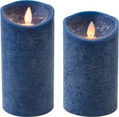 Set van 2x stuks Donkerblauwe Led kaarsen met bewegende vlam - 12.5 en 15 cm - Sfeer stompkaarsen voor binnen