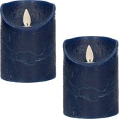 2x Donkerblauwe LED kaarsen / stompkaarsen 10 cm - Luxe kaarsen op batterijen met bewegende vlam