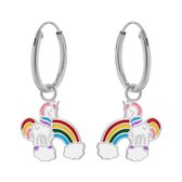 Oorbellen meisjes zilver | Eenhoorn oorbellen | Zilveren oorringen met hanger, regenboog met eenhoorn