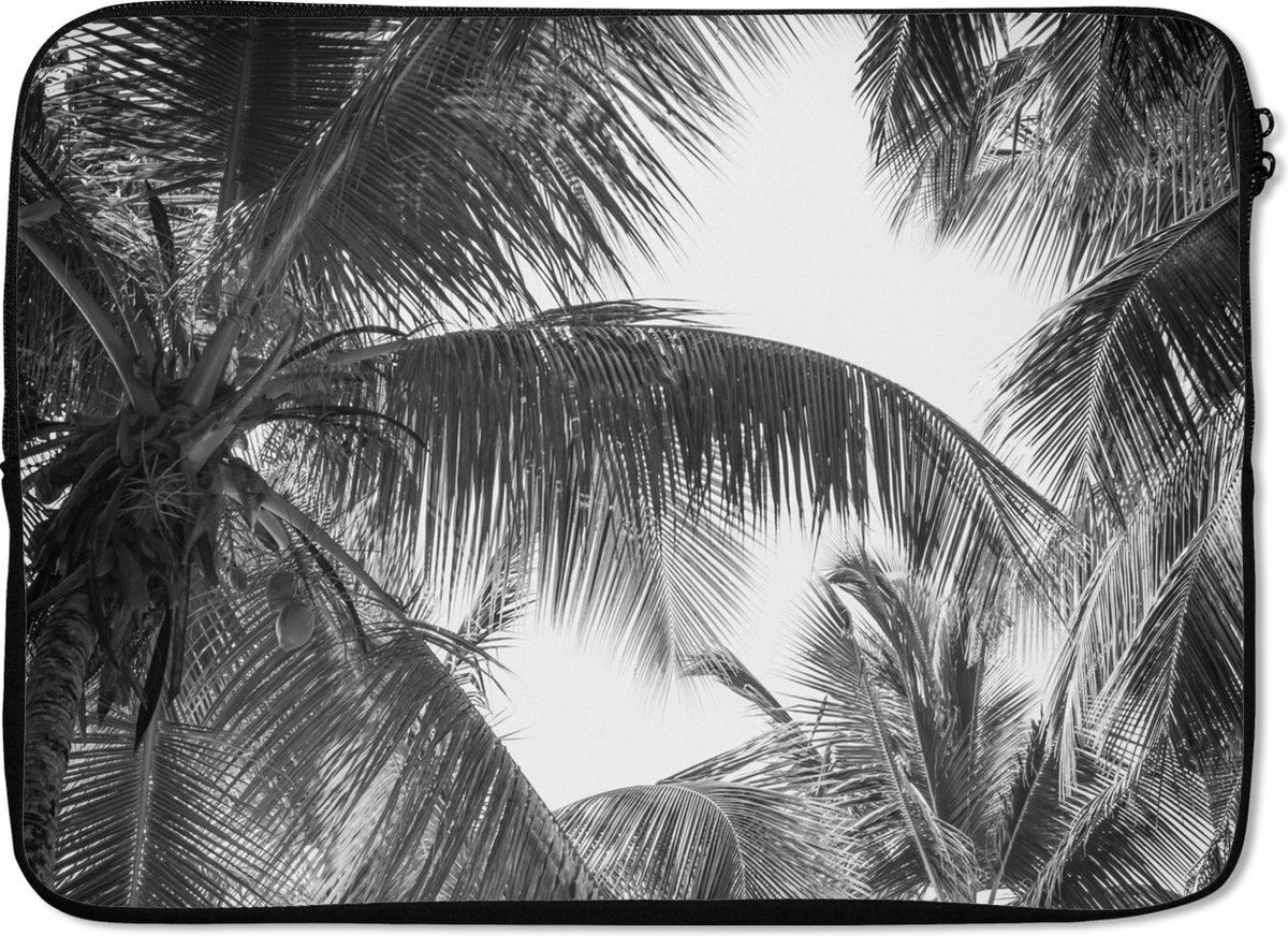 Laptophoes 14 inch - Palmbladeren - Vintage - Natuur - Laptop sleeve - Binnenmaat 33x23 cm - Zwarte achterkant