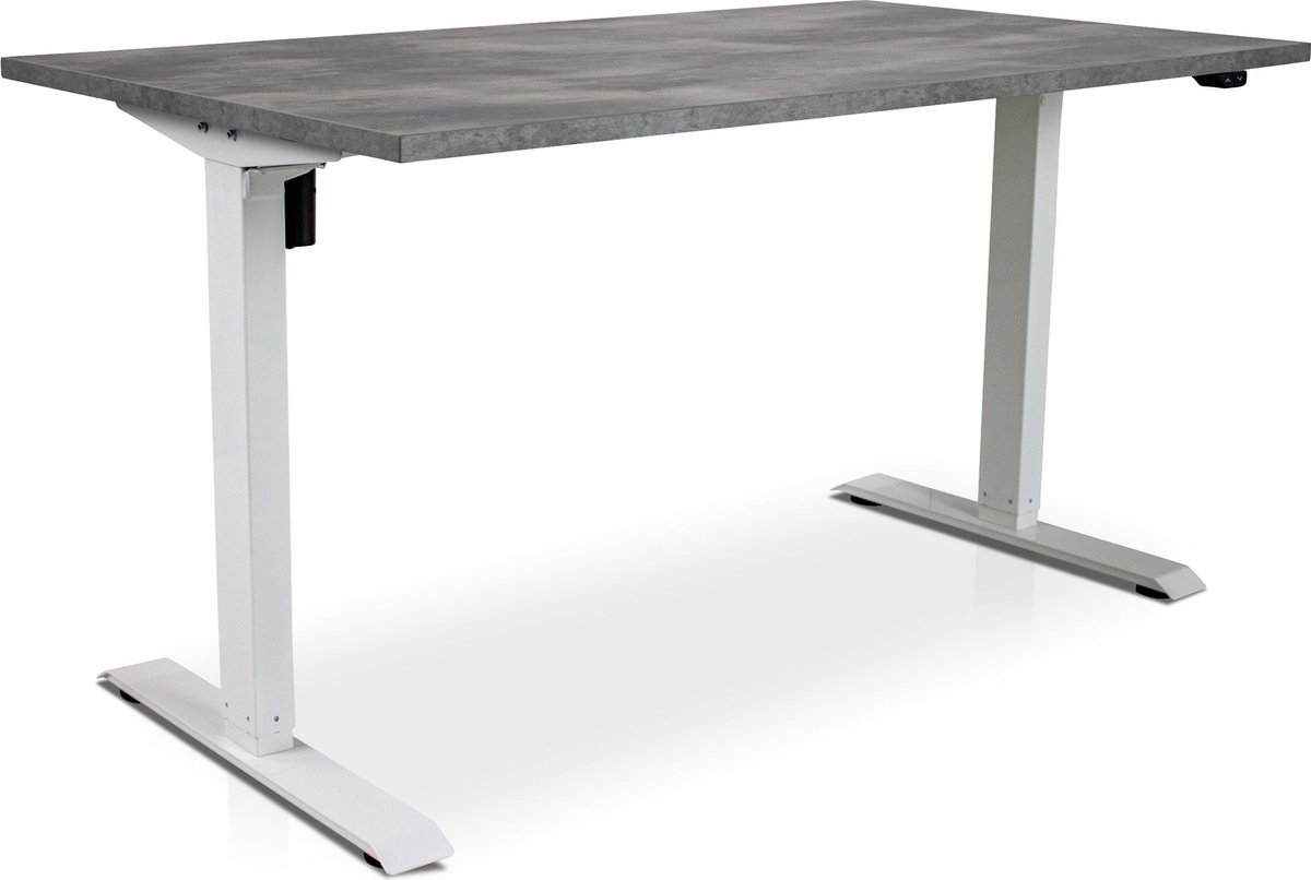 Multi Ratio Zit-sta bureau elektrisch verstelbaar - MRC EASY | 120 x 80 cm | inclusief stekkerdoos en kabelklemmen | frame wit - blad betonlook Wit frame