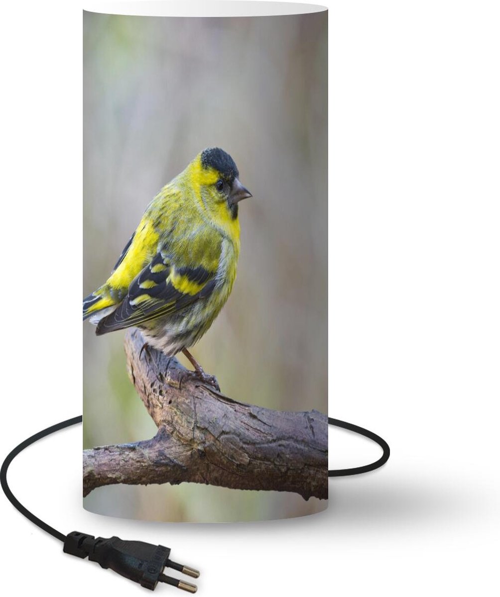 Lamp - Nachtlampje - Tafellamp slaapkamer - De sijs op een stok tijdens de lente - 33 cm hoog - Ø15.9 cm - Inclusief LED lamp