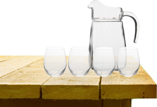 Foto: Excellent houseware karaf schenkkan glas 2300 ml met 4x stuks oval drinkglazen 390 ml