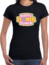 Toppers Jaren 60 Happy Flower Power verkleed shirt zwart dames - Sixties/jaren 60 kleding XXL