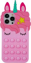 Peachy Unicorn Pop Fidget Bubble siliconen eenhoorn hoesje voor iPhone 12 en iPhone 12 Pro - roze