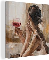 Toile - Peinture - Huile - Vin - Femme - 20x20 cm - Peintures sur toile