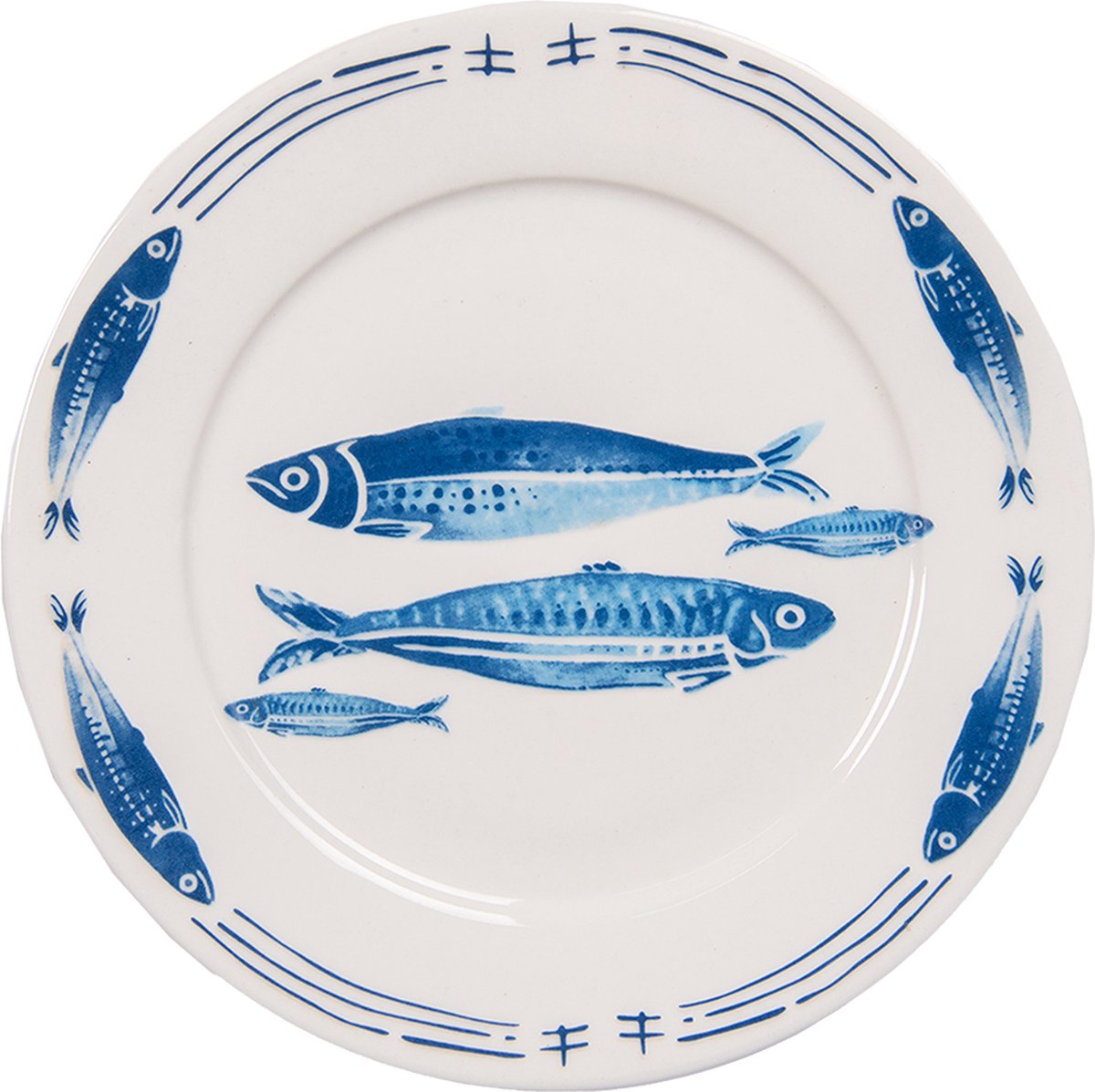 Clayre & Eef Ontbijtbord Ø 20 cm Wit Blauw Porselein Vissen