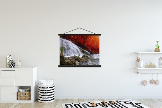 Porte-affiche avec affiche - Affiche scolaire - Cascade - Rochers - Water - Automne - 120x90 cm - Lattes noires