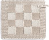 Knit Factory Gebreide Pannenlap Block - Pannenlappen gemaakt van 50% katoen & 50% acryl - Blokken motief - Traditionele look - 1 stuk - Ecru/Linnen - 23x23 cm