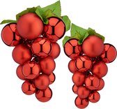 Druiventros namaakfruit/nepfruit - 20 en 25 cm - rood - 2x stuks - kunststof