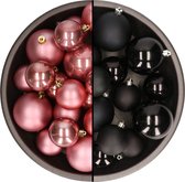 Décorations de Noël de Noël Boules de Noël en plastique couleurs mélange noir/vieux rose 6-8-10 cm paquet de 44x pièces