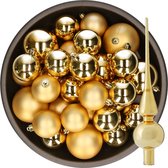 Kerstversiering kunststof kerstballen met glazen piek goud 6-8-10 cm pakket van 45x stuks - Kerstboomversiering