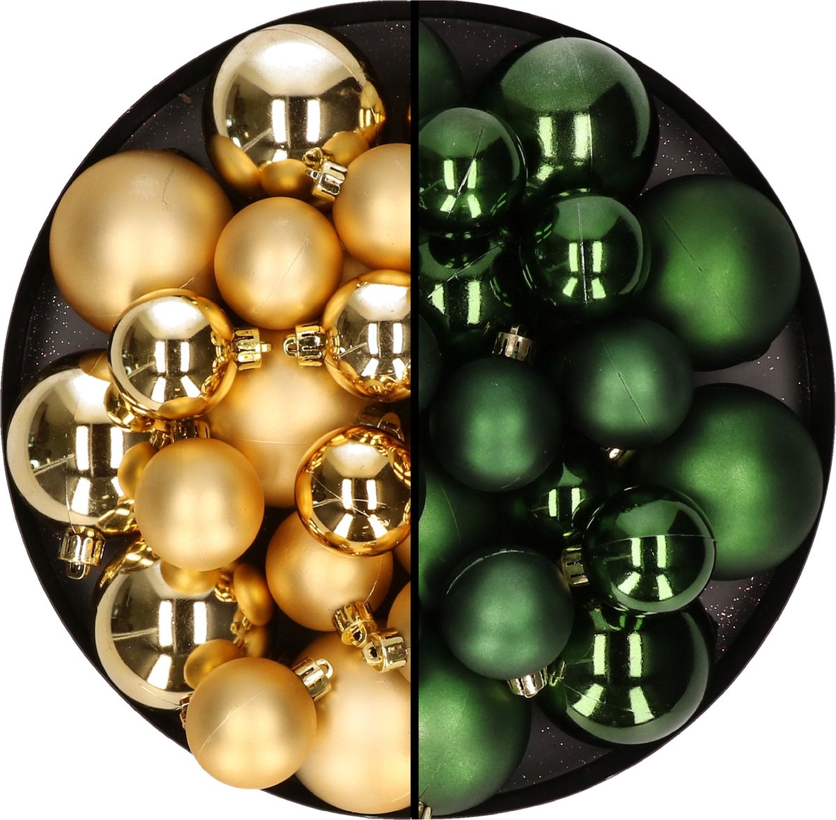 Kerstversiering kunststof kerstballen kleuren mix goud/donkergroen 6-8-10 cm pakket van 44x stuks