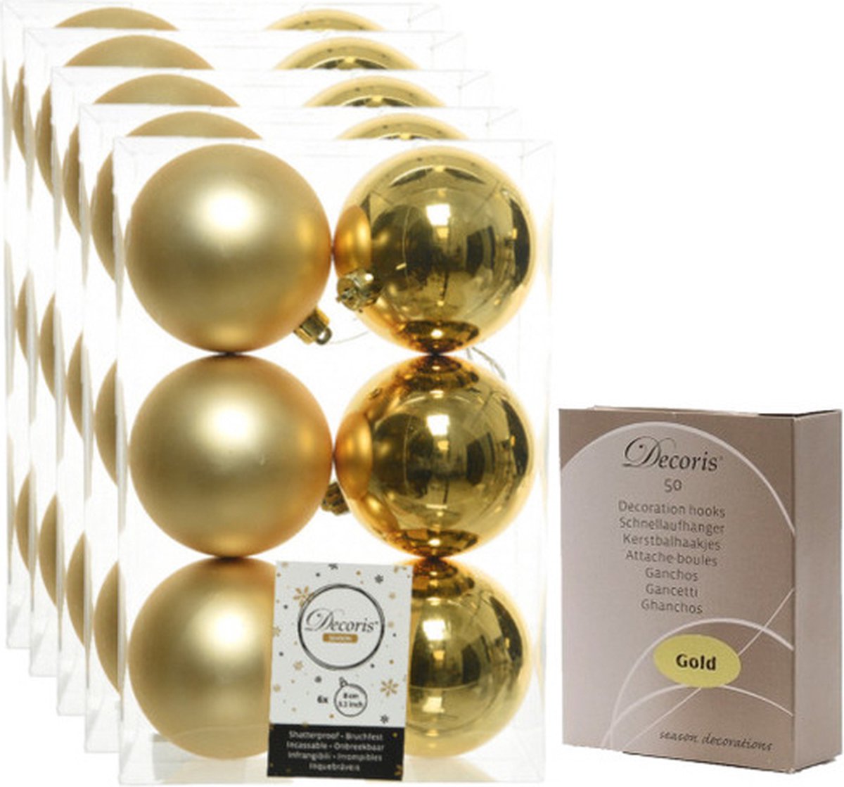 48x Gouden kunststof kerstballen 8 cm inclusief kerstbalhaakjes