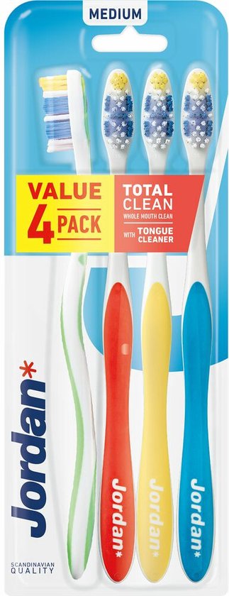 Jordan - Total Clean Tandenborstels Medium - 4 stuks