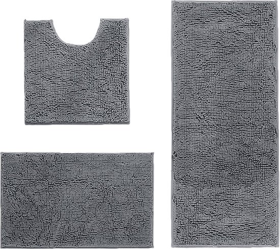Pauwer Microvezel Zachte Badmat Set 3-delig, Absorberend Badkamer Toilettapijt, Antislip, Wasbaar in de Machine, Bad- en Sokkelset, Grijs