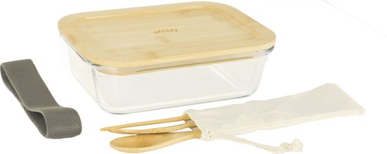 Lunchbox inclusief Bestekset, Bamboe, 1 liter - Pebbly