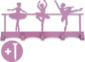 Porte-manteau pour enfants - Ballerina Design - Crochets pour chambre d'enfant - Porte-manteau mural - Rose - Acier - 5 Crochet - 34 cm - Y compris le matériel de fixation - Crochets de suspension - Porte-manteau Enfants