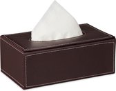 Relaxdays tissue box kunstleer - grote tissuedoos - zakdoekendoos - tissuehouder badkamer - bruin